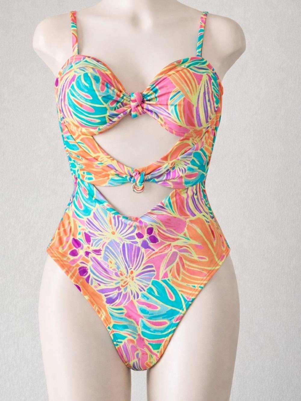 No Boundaries Tropical Cutout One Piece Swimsuit Bright Floral Size S